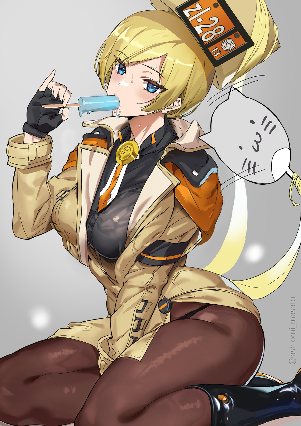 1girl ashiomi_masato bangs blush breasts fur_hat guilty_gear guilty_gear_strive hat highres large_breasts long_hair long_sleeves looking_at_viewer millia_rage thighs ushanka