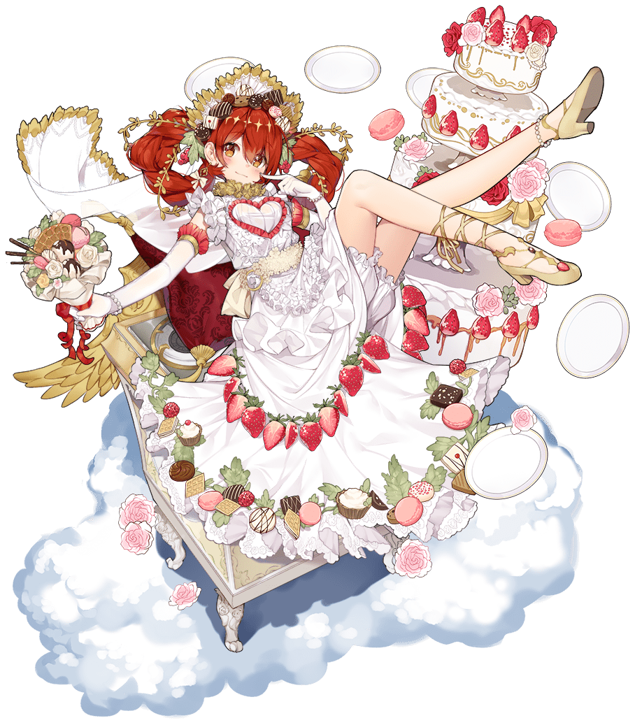 1girl ankle_ribbon anklet apron ark_order bloomers bracelet braid breasts chocolate chocolate_hair_ornament chocolate_syrup clouds cookie cookie_hair_ornament cupcake dress earrings elbow_gloves flower food food-themed_hair_ornament frilled_apron frilled_dress frills fruit gloves gold_footwear greetload hair_ornament hestia_(ark_order) high_heels ice_cream jewelry looking_at_viewer macaron macaron_hair_ornament official_art pearl_(gemstone) plate pocky puffy_short_sleeves puffy_sleeves redhead ribbon rose short_sleeves sidelocks sitting smile solo strawberry table tachi-e twin_braids underwear waffle wedding_cake white_apron white_bloomers white_dress white_gloves yellow_eyes yellow_ribbon