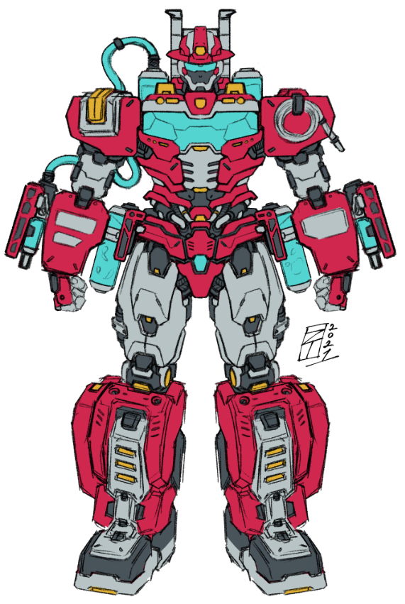 2021 autobot cable clenched_hands english_commentary heatwave lextodrawstuff looking_at_viewer mecha no_humans redesign solo standing transformers transformers:_rescue_bots visor white_background