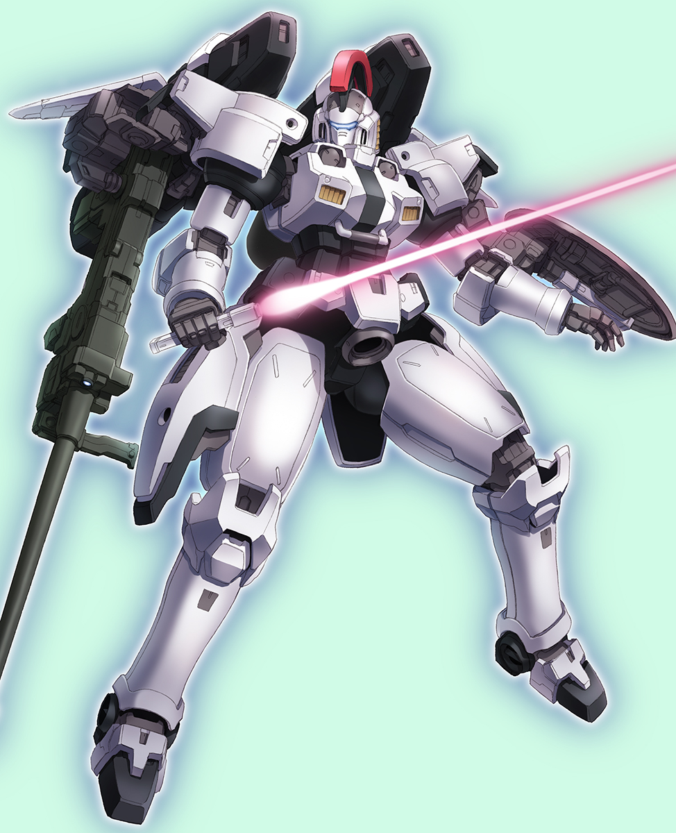 arm_cannon beam_saber green_background gundam gundam_wing highres holding holding_sword holding_weapon kimizuka_aoi mecha mobile_suit no_humans science_fiction shield sword tallgeese thrusters visor weapon