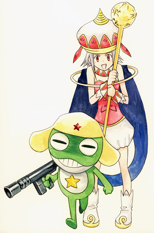 angol_mois cape grey_hair gun hat keroro keroro_gunsou red_eyes weapon