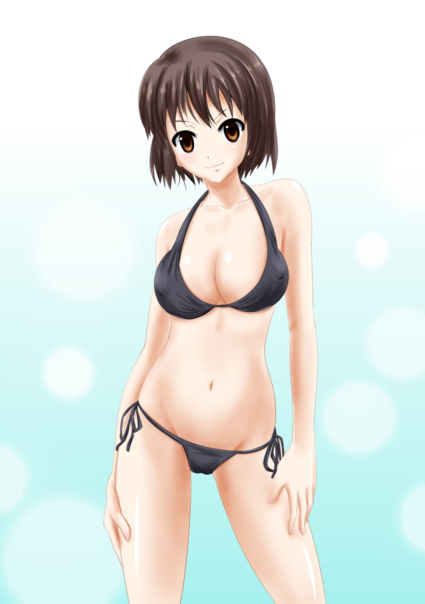 bikini brown_eyes brown_hair highres original short_hair side-tie_bikini solo swimsuit urban_(artist)