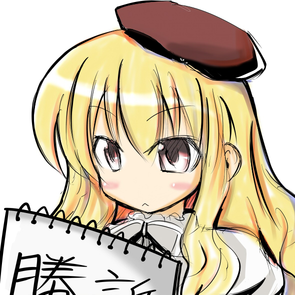 beret blonde_hair blouse blush brown_eyes hat kuchinashi_(needless) long_hair needless nosaku sketch sketch_pad solo