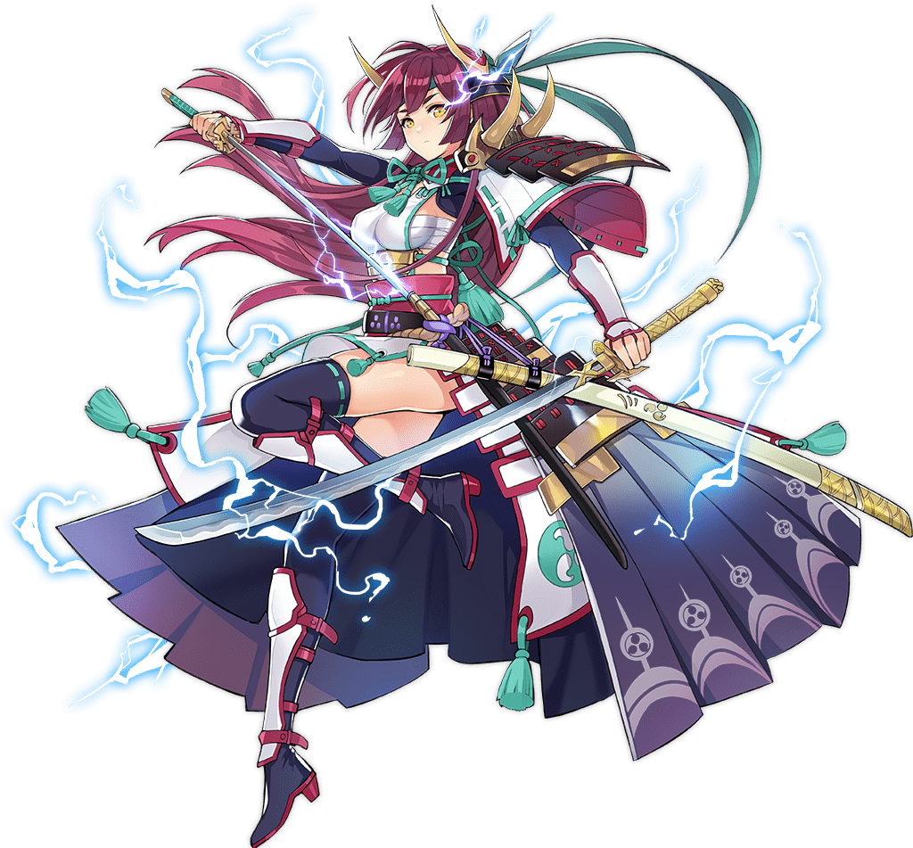 1girl ark_order artist_request bangs black_skirt boots breasts dual_wielding electricity full_body green_ribbon headband holding holding_sword holding_weapon horns katana large_breasts long_hair long_sleeves looking_at_viewer obi obijime official_art purple_hair red_sash ribbon ribbon-trimmed_footwear ribbon_trim sarashi sash sheath sideboob sidelocks skirt solo sword tachi-e takemikazuchi_(ark_order) tassel thigh-highs thigh_boots transparent_background unsheathing weapon yellow_eyes