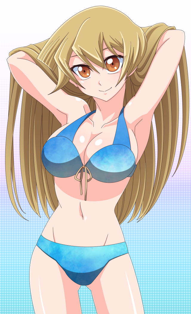 1girl bikini blonde_hair long_hair motsu_(pixiv26352203) swimsuit tenjouin_asuka yuu-gi-ou yuu-gi-ou_gx
