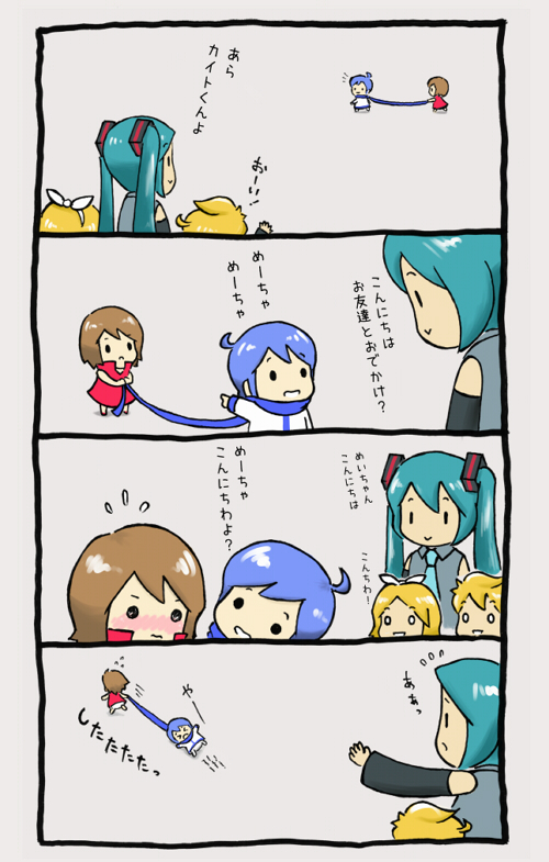 chibi comic dragging hatsune_miku kagamine_len kagamine_rin kaito meiko shimota translated translation_request vocaloid young