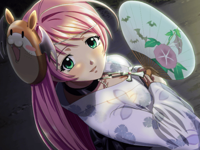 akashiya_moka blush green_eyes long_hair pink_hair rosario+vampire solo