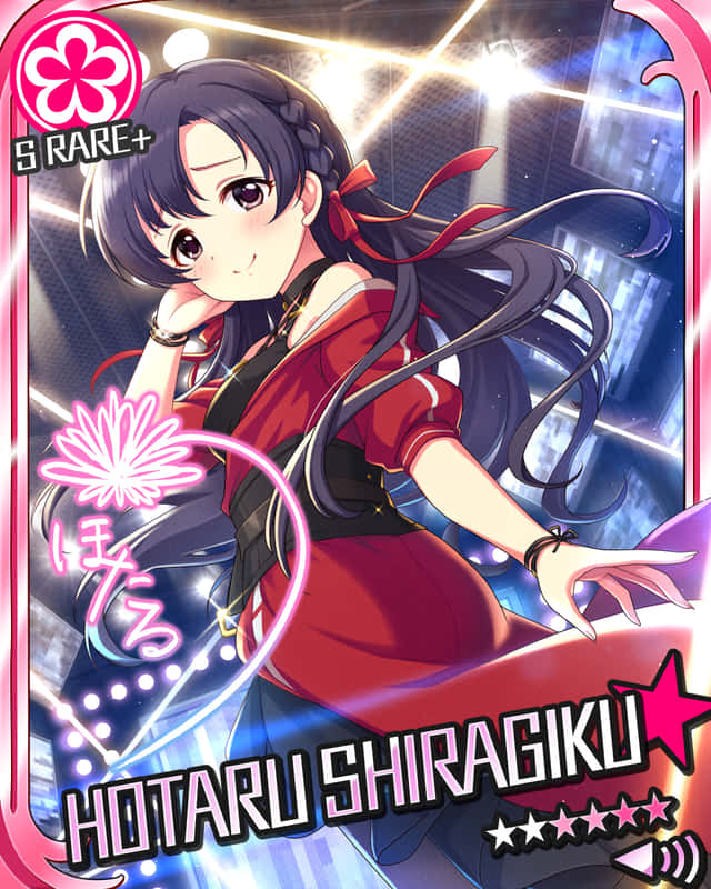 black_eyes black_hair character_name dress idolmaster idolmaster_cinderella_girls long_hair shiragiku_hotaru stars