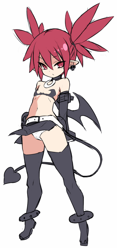 1girl etna karukan_(monjya) looking_at_viewer simple_background solo tail white_background