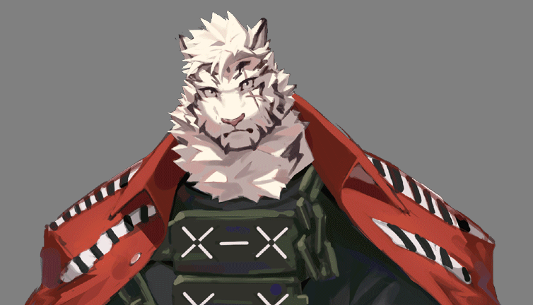 1boy animal_ears arknights chain_necklace furry furry_male jacket jacket_on_shoulders looking_at_viewer male_focus mountain_(arknights) official_alternate_costume scar scar_across_eye short_hair solo tiger_boy tiger_ears upper_body white_fur white_hair yed_(47241538)
