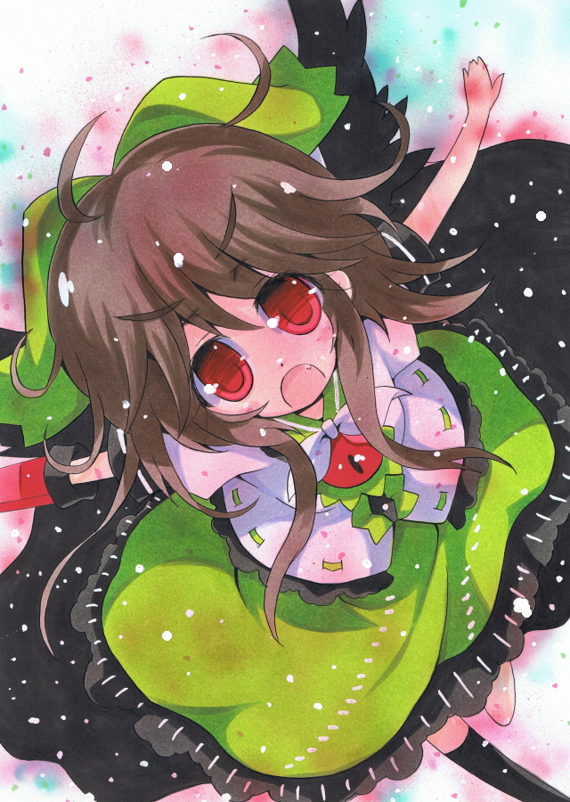 milkpanda outstretched_arms red_eyes reiuji_utsuho spread_arms touhou traditional_media