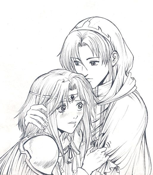 autumn_sacura blush fire_emblem fire_emblem_sacred_stones knoll_(fire_emblem) lyon_(fire_emblem) monochrome tears yaoi