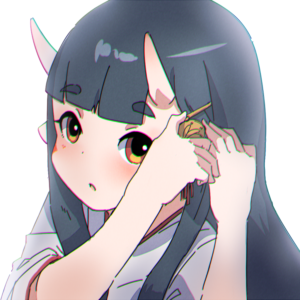 1girl bangs black_hair brown_eyes commentary_request eyebrows_visible_through_hair hair_ornament hairclip hands_up horns japanese_clothes kimono kuro_kosyou long_hair looking_at_viewer oni oni_horns original pointy_ears short_eyebrows short_sleeves simple_background solo thick_eyebrows upper_body white_background white_kimono