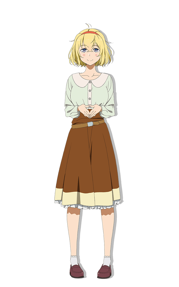 1girl alicia_(full_dive) bangs blonde_hair blush breasts collarbone crossed_bangs full_body hair_between_eyes hairband highres kyuukyoku_shinka_shita_full_dive_rpg_ga_genjitsu_yori_mo_kusoge_dattara loafers looking_at_viewer messy_hair official_art shoes short_hair skirt smile solo tachi-e violet_eyes