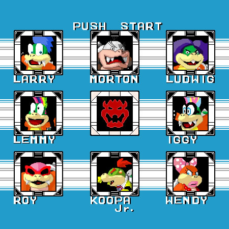 bowser bowser_jr. fake_screenshot iggy_koopa koopalings larry_koopa lemmy_koopa ludwig_von_koopa morton_koopa_jr nintendo parody rockman rockman_(original) roy_koopa super_mario_bros. wendy_o_koopa