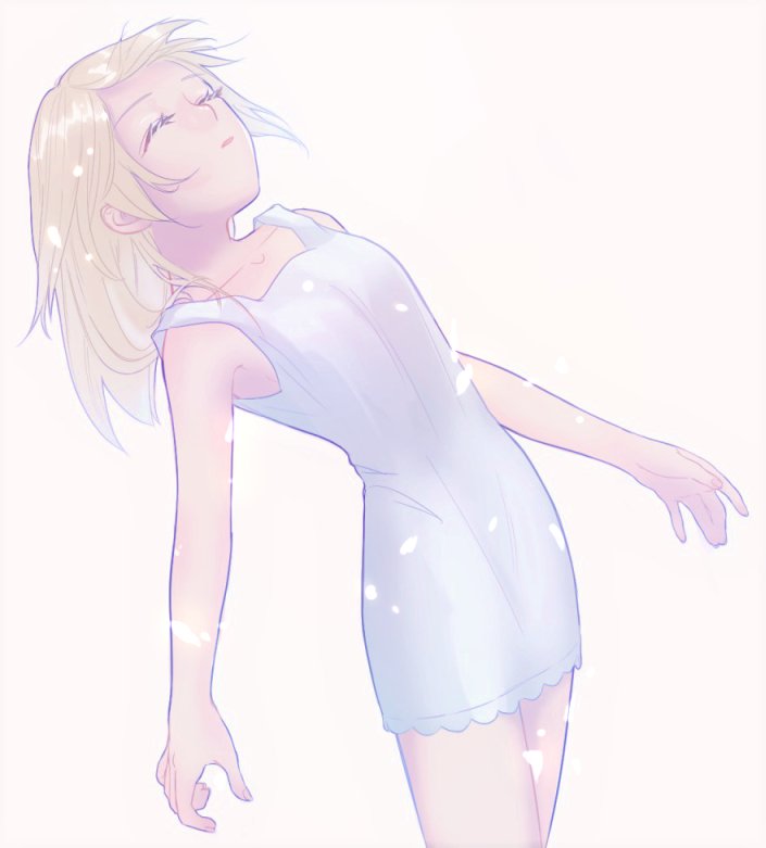 1girl bare_shoulders blonde_hair breasts closed_eyes collarbone dress eyelashes kingdom_hearts kingdom_hearts_ii long_hair namine simple_background softben solo white_dress