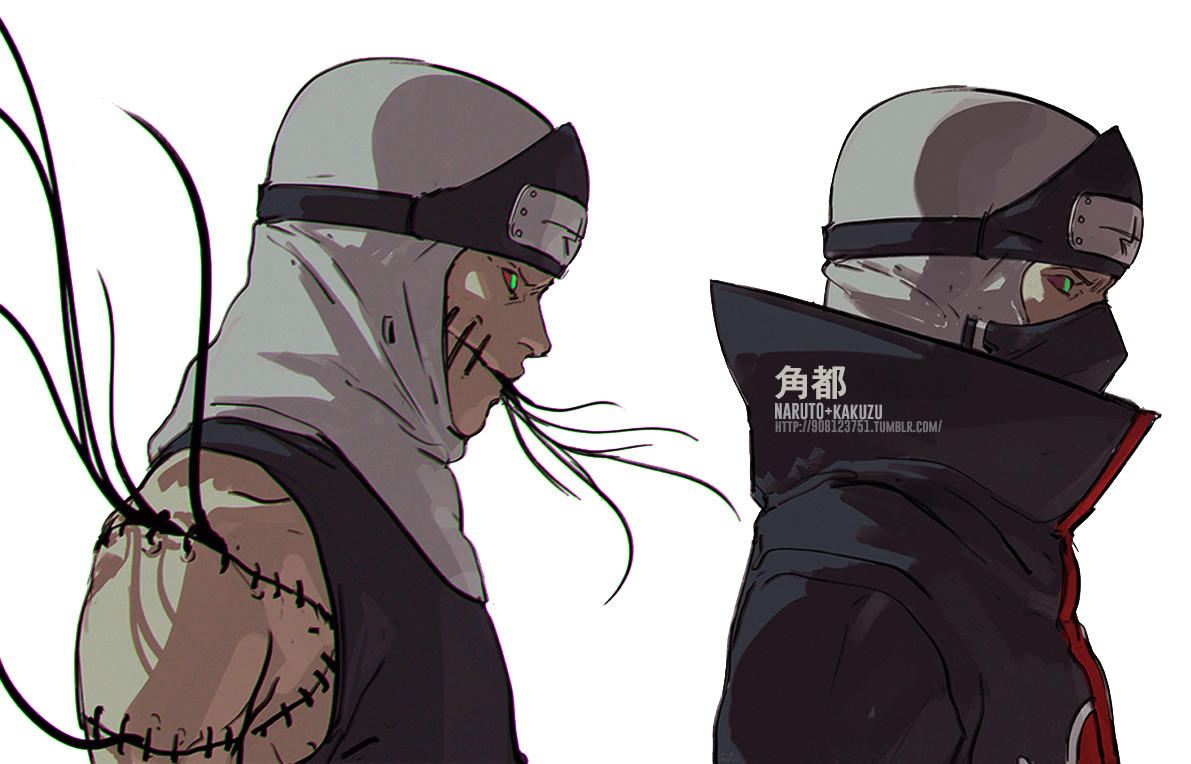 1boy akatsuki_(naruto) akatsuki_uniform character_name character_profile character_sheet closed_mouth dark-skinned_male dark_skin fisher903 forehead_protector green_eyes in_mouth kakuzu_(naruto) mask mouth_mask naruto_(series) naruto_shippuuden ninja ninja_mask simple_background solo white_background