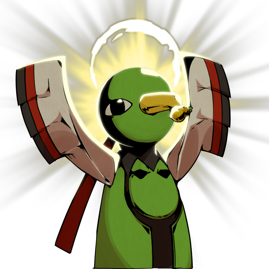 beak berry_(pokemon) bird black_eyes commentary_request halo kiwi_of_ruin korean_commentary mouth_hold no_humans pokemon pokemon_(creature) sitrus_berry solo transparent_background xatu