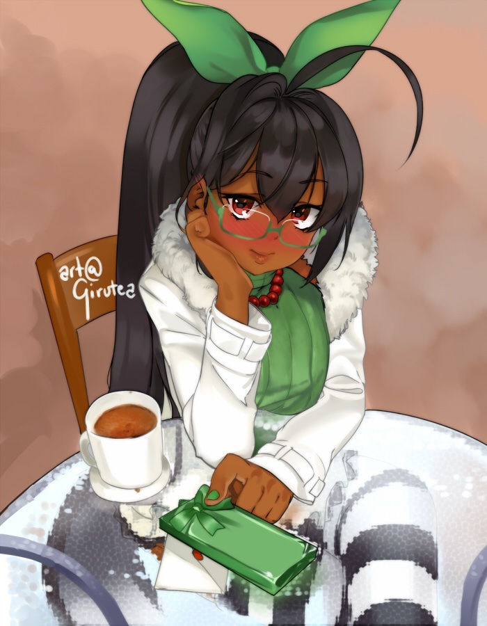 breasts cyron_tanryoku dark_skin girutea glasses original tagme very_dark_skin