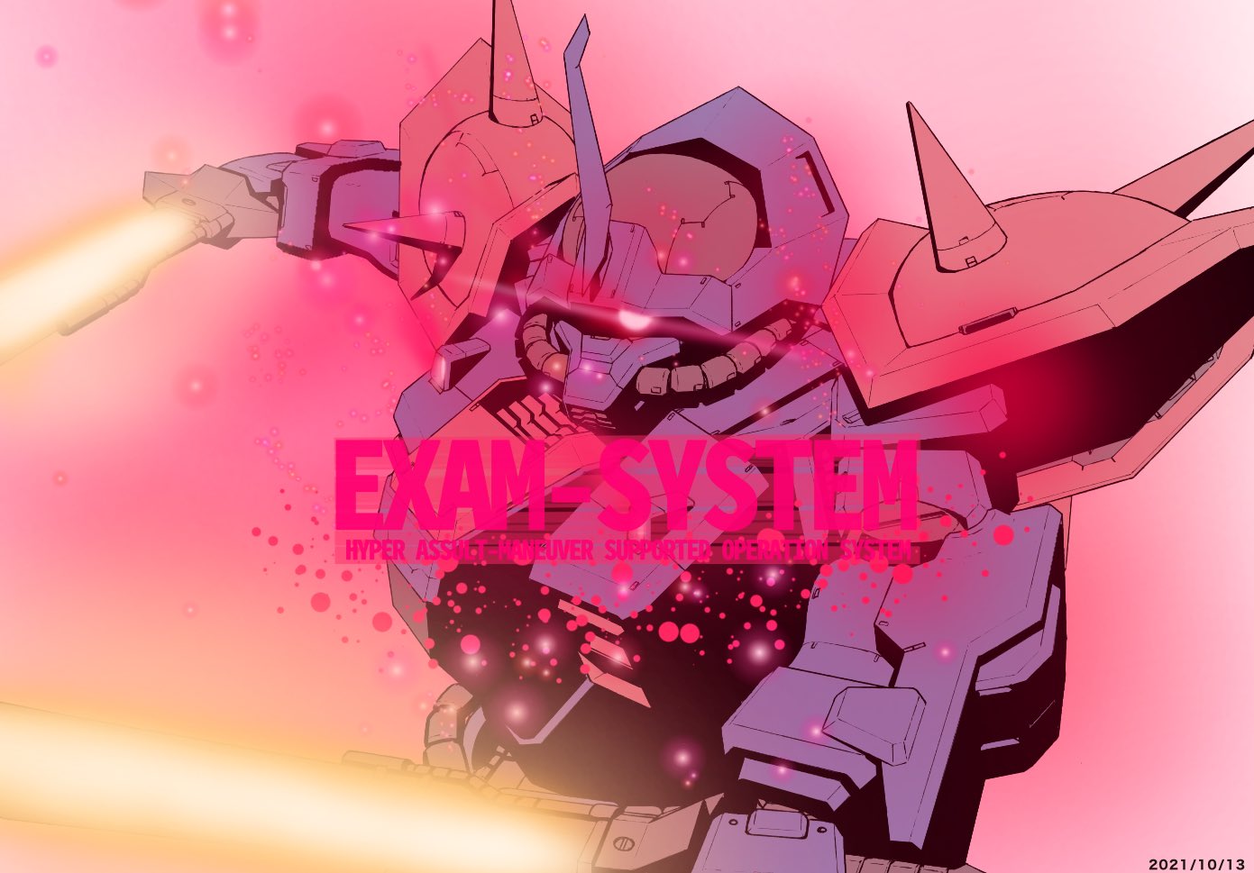 aron_e beam_saber dual_wielding efreet_custom glowing glowing_eye gundam gundam_side_story:_the_blue_destiny holding holding_sword holding_weapon mecha mobile_suit no_humans one-eyed portrait science_fiction solo spikes sword weapon