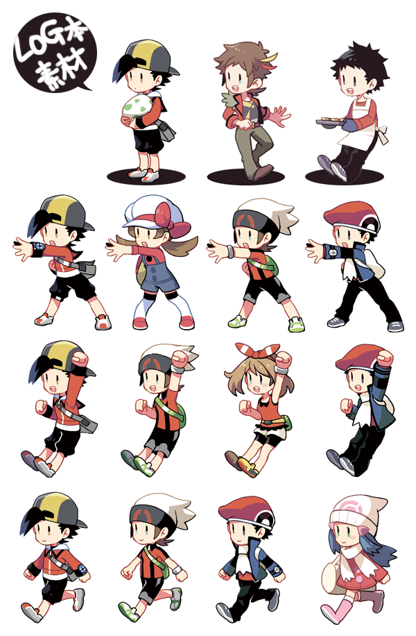 3boys 3girls apron arm_up backwards_hat bangs baseball_cap beanie black_hair black_pants black_shorts boots brendan_(pokemon) brown_footwear brown_hair buttons chibi coat commentary_request hikari_(pokemon) egg ethan_(pokemon) grey_bag grey_footwear hat holding holding_egg holding_tray jacket long_hair long_sleeves lucas_(pokemon) lyra_(pokemon) may_(pokemon) multiple_boys multiple_girls open_clothes open_jacket outstretched_arm oven_mitts pants pink_footwear pokemon pokemon_(game) pokemon_dppt pokemon_egg pokemon_hgss pokemon_oras pokemon_platinum scarf shoes short_hair shorts thigh-highs translation_request tray walking white_apron white_footwear white_headwear white_legwear white_scarf xichii