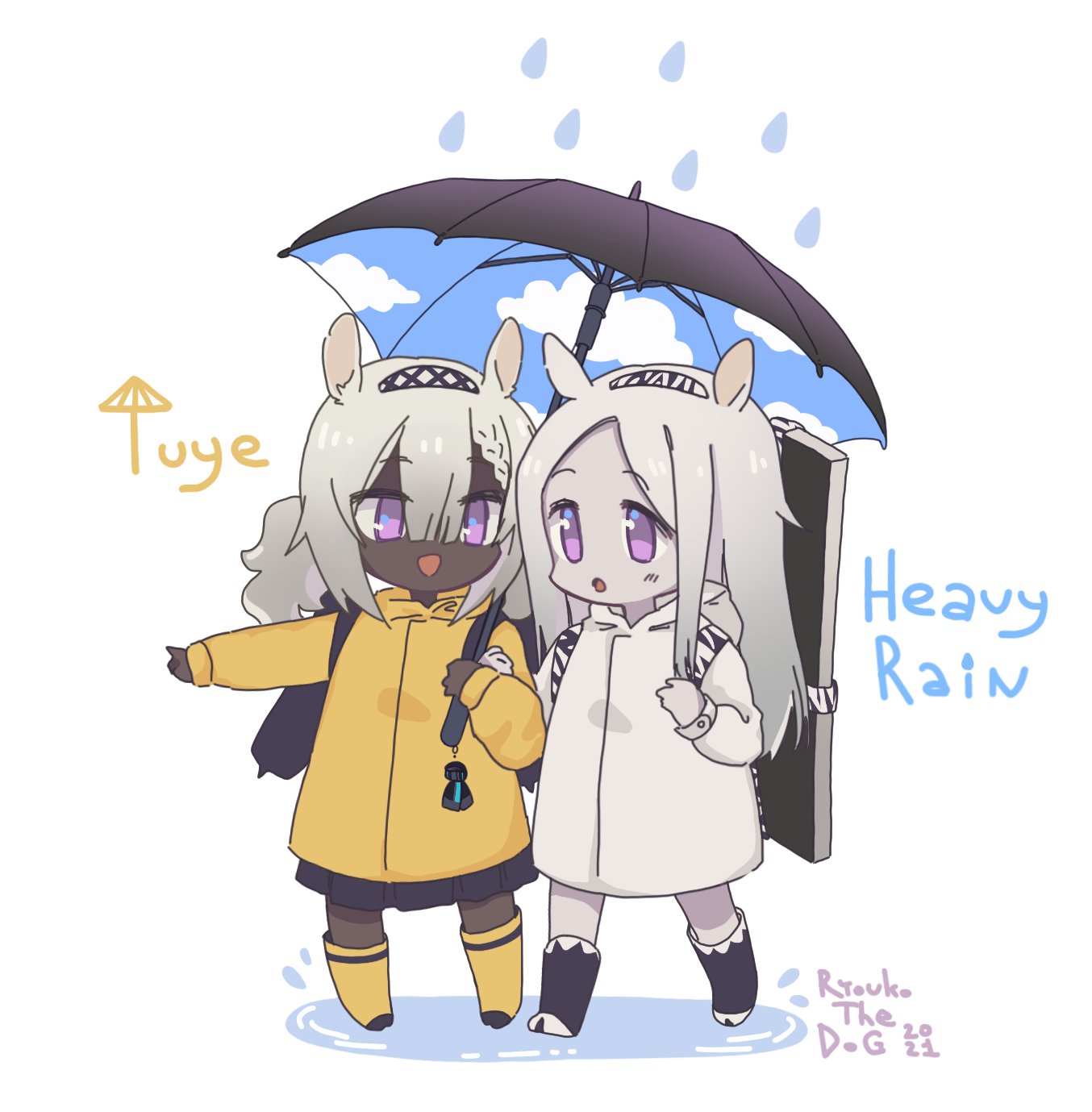 arknights heavyrain_(arknights) highres rain tuye_(arknights) umbrella