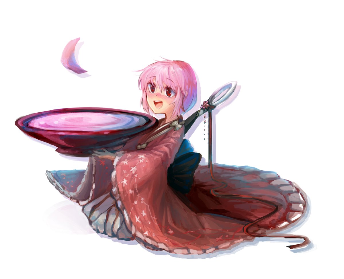 1girl blush bowl erty113 eyebrows_visible_through_hair from_side japanese_clothes kimono minigirl no_headwear nose_blush open_mouth pink_hair pleated_skirt red_eyes sitting skirt solo sukuna_shinmyoumaru touhou water white_background wide_sleeves