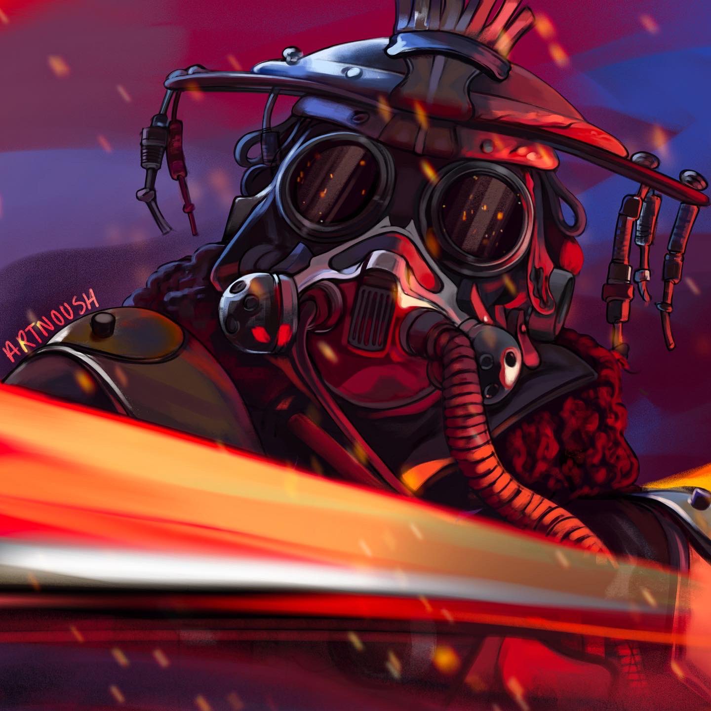 1other ambiguous_gender apex_legends artist_name bloodhound_(apex_legends) cable embers english_commentary fur_trim goggles helmet highres jacket looking_up mask mouth_mask noush portrait rebreather solo