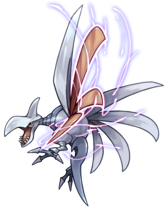 no_humans pearl7 pokemon pokemon_(creature) simple_background skarmory solo white_background wings