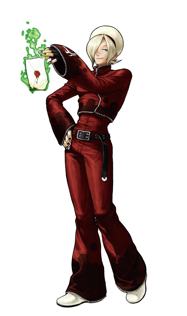 androgynous ash_crimson belt blonde_hair eisuke_ogura fingerless_gloves fingernails fire freckles gloves green_fire hair_over_one_eye hairband king_of_fighters king_of_fighters_xiii kof_13 letter long_fingernails male official_art ogura_eisuke snk solo trap wide_sleeves