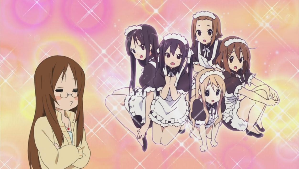 alternate_costume blush_stickers cosplay enmaided hirasawa_yui imagining k-on! kotobuki_tsumugi maid nakano_azusa o3o screencap tainaka_ritsu thinking yamanaka_sawako