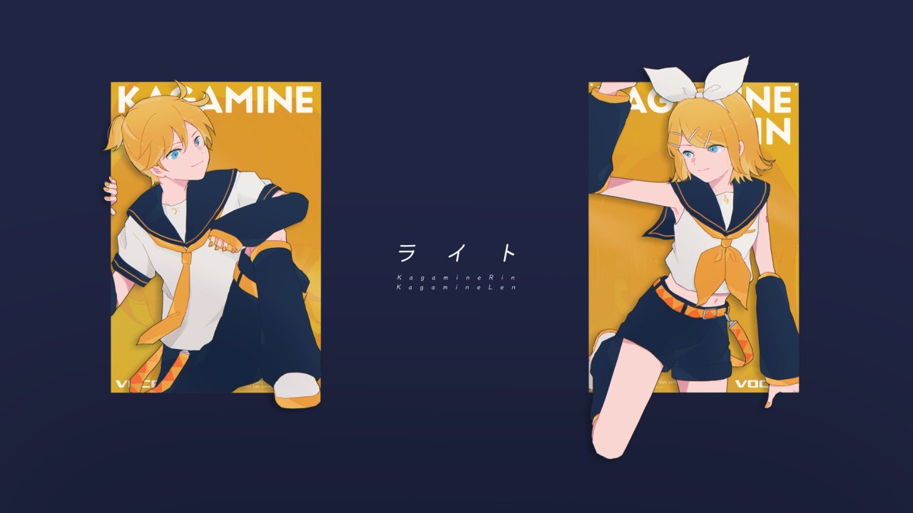 1boy 1girl arm_up arm_warmers bangs bass_clef black_background black_collar black_shorts blonde_hair blue_eyes bow character_name climbing collar collared_shirt commentary crop_top hair_bow hair_ornament hairclip kagamine_len kagamine_rin leg_warmers looking_at_another nail_polish neckerchief necktie sailor_collar school_uniform shirt short_hair short_ponytail short_shorts short_sleeves shorts smile song_name standing swept_bangs treble_clef vocaloid white_bow white_shirt yellow_nails yellow_neckwear yu_uxx