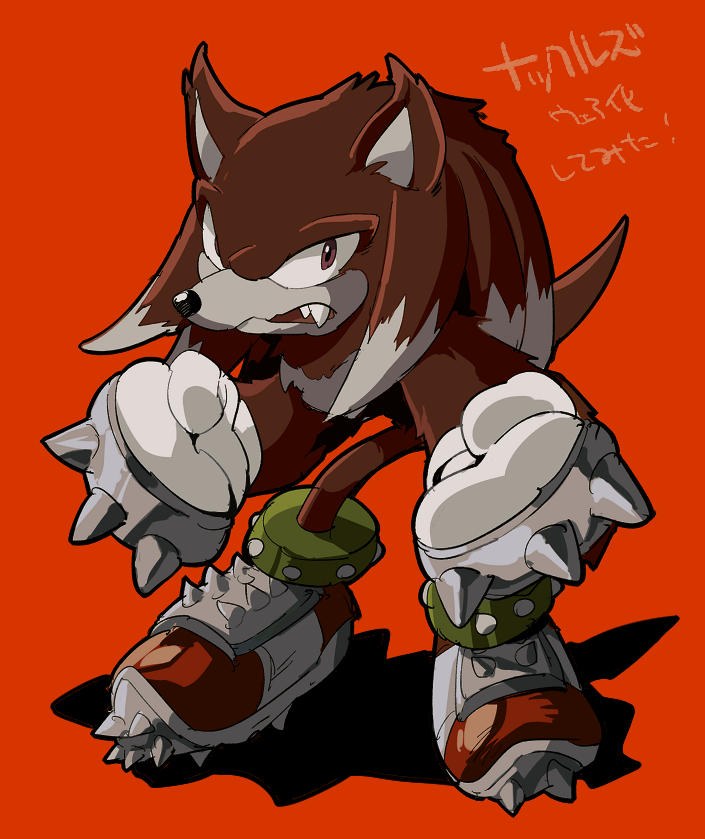 1boy animal_nose aoki_(fumomo) clenched_hands fang full_body furry furry_male gloves knuckles_the_echidna male_focus red_background shoes simple_background snout solo sonic_(series) sonic_world_adventure spikes standing white_gloves