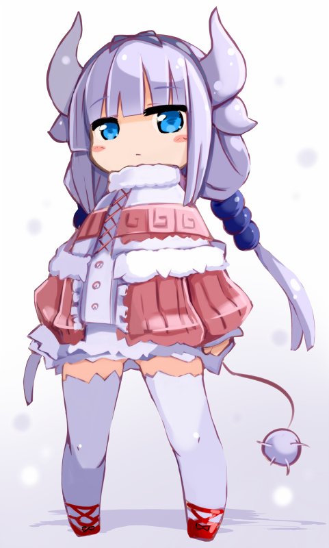 1girl blue_eyes closed_mouth dragon_girl dragon_horns hair_ornament hairband horns kanna_kamui karukan_(monjya) kobayashi-san_chi_no_maidragon light_purple_hair long_hair looking_at_viewer simple_background solo tail thigh-highs twintails white_background white_legwear