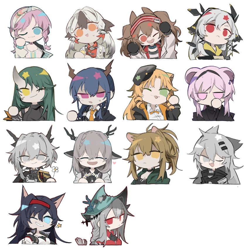 6+girls :&lt; :d :p ;d alina_(arknights) angelina_(arknights) animal_ears aqua_headwear arknights armor ascot beret black_ascot black_cape black_choker black_collar black_gloves black_hair black_headwear black_jacket black_shirt blaze_(arknights) blue_eyes blue_poison_(arknights) blue_poison_(shoal_beat)_(arknights) bow bowtie braid brown_hair cape cat_ears ch'en_(arknights) choker closed_eyes coin collar deer_antlers deer_ears deer_girl dragon_horns dress drill_hair earpiece fang flower formal fox_ears from_side gloves gradient_hair green_hair green_jacket grey_eyes grey_hair hair_between_eyes hair_intakes hair_ornament hair_tubes hairband hairclip hand_up happy hat head_wreath head_wreath_removed headgear heart holding holding_coin holding_flower horns hoshiguma_(arknights) infection_monitor_(arknights) jacket jitome lappland_(arknights) lin_yuhsia_(arknights) lion_ears long_hair looking_at_viewer mouse_ears multicolored_hair multiple_girls necktie official_alternate_costume one_eye_closed oni_horns open_clothes open_jacket open_mouth orange_bow orange_bowtie orange_eyes orange_hair orange_necktie orange_shirt pauldrons pink_eyes pink_hair ponytail red_dress red_eyes red_hairband shirt shoulder_armor side_drill siege_(arknights) simple_background single_horn single_pauldron skadi_(arknights) skadi_the_corrupting_heart_(arknights) smile snowsant_(arknights) south_ac sports_bra star_(symbol) striped striped_hairband sweatdrop swire_(arknights) talulah_(arknights) tiger_ears tongue tongue_out triangle_mouth twin_braids twin_drills twintails weedy_(arknights) white_background white_flower white_hair white_hairband white_jacket white_shirt white_sports_bra wolf_ears yellow_eyes