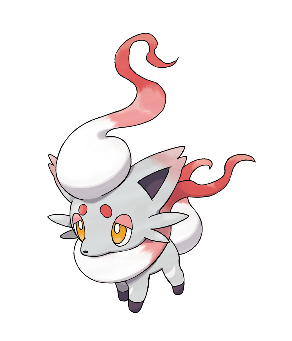 fox hisuian_zorua official_art pokemon pokemon_(game) pokemon_legends:_arceus red_fur white_fur yellow_eyes zorua