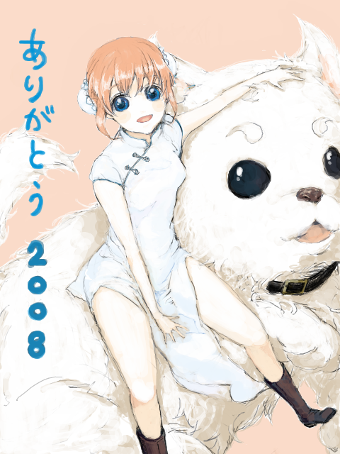 blue_eyes boots bun_cover china_dress chinese_clothes collar dog double_bun gintama kagura_(gintama) sadaharu