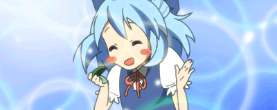 animated animated_gif blue_hair blush_stickers cirno cropped gif happy k-on! lowres parody solo touhou un_tan ⑨