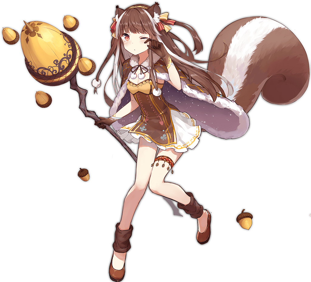 1girl acorn animal_ear_fluff animal_ears ark_order bangs blush bow breasts brown_cape brown_dress brown_eyes brown_footwear brown_gloves brown_hair cape closed_mouth dress flats full_body fur-trimmed_cape fur_trim gloves hair_bow hairband holding holding_staff leg_warmers long_hair looking_at_viewer official_art ratatoskr_(ark_order) red_bow rubbing_eyes sidelocks sleepy sleeveless sleeveless_dress small_breasts solo squirrel_ears squirrel_girl squirrel_tail staff tachi-e tail thigh_strap transparent_background two_side_up white_dress yellow_bow yellow_hairband yue_yue