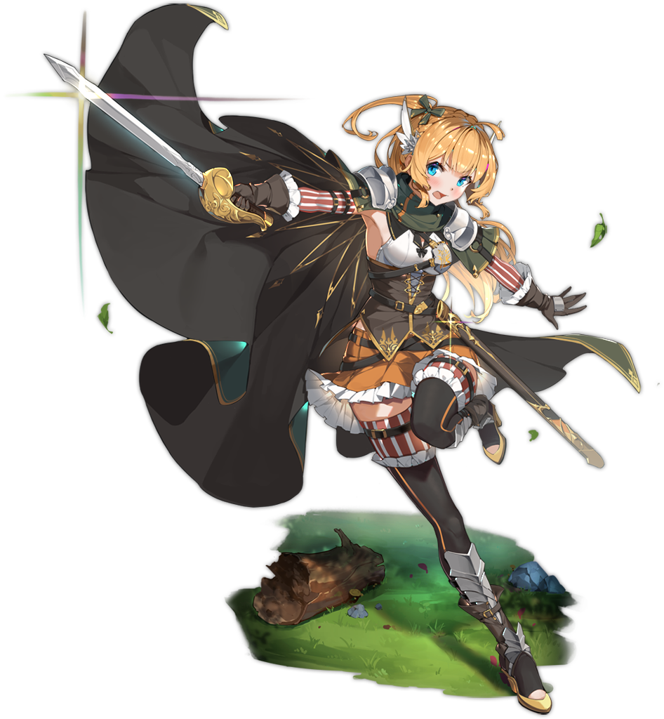 1girl ark_order armpits artist_request bangs black_cape black_footwear blonde_hair blue_eyes blush boots bow braid breasts brown_corset brown_gloves brown_legwear cape elbow_gloves feather_hair_ornament feathers fighting_stance frilled_footwear frilled_gloves frilled_skirt frills full_body gloves gold_trim grass green_bow hair_bow hair_ornament high_heel_boots high_heels holding holding_sword holding_weapon incoming_attack large_breasts leaf leg_up log long_hair looking_at_viewer official_art one_side_up open_mouth orange_skirt percival_(ark_order) pleated_skirt running sheath shirt sideboob skirt solo stone striped striped_legwear sword tachi-e thigh-highs thigh_boots thigh_strap transparent_background unsheathed weapon white_legwear white_shirt zettai_ryouiki