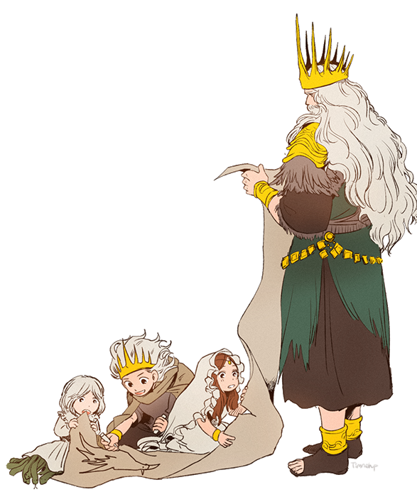 1girl 3boys beard brother_and_sister brothers brown_hair crown dark_souls_(series) dark_souls_i dark_souls_iii dark_sun_gwyndolin facial_hair family father_and_daughter father_and_son gwyn_lord_of_cinder long_hair multiple_boys nameless_king queen_of_sunlight_gwynevere siblings snake timnehparrot veil white_hair younger