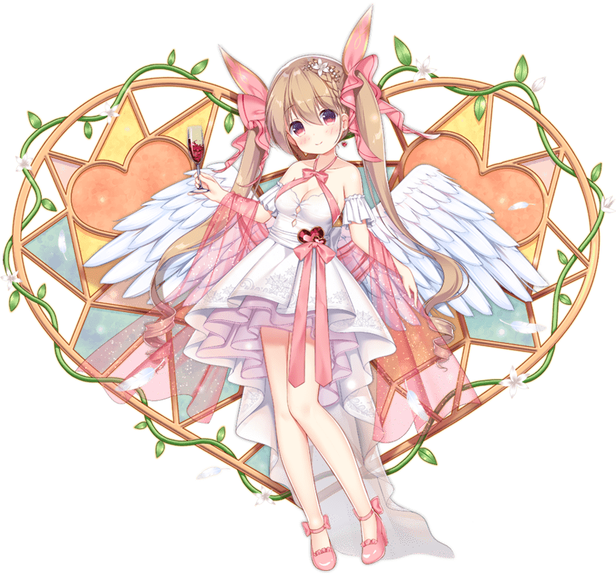 1girl ark_order blush bow bow_footwear braid breasts champagne_flute closed_mouth cup detached_sleeves dress drinking_glass earrings eros_(ark_order) feathered_wings flower full_body hair_bow hair_flower hair_ornament heart heart_earrings holding holding_cup ikataruto jewelry large_breasts long_hair looking_at_viewer official_art pink_bow pink_eyes pink_footwear plant shawl shoes short_sleeves smile solo stained_glass strappy_heels tachi-e transparent_background twintails very_long_hair vines waist_bow white_dress white_feathers white_wings wings