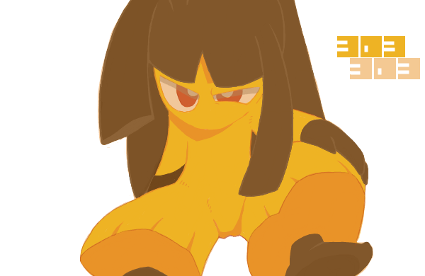 1other bangs black_hair black_skin blunt_bangs bright_pupils colored_skin commentary_request hand_on_own_knee knee_up long_hair looking_at_viewer mawile minashirazu multicolored_skin other_focus partial_commentary pokedex_number pokemon pokemon_(creature) red_eyes simple_background sitting solo two-tone_skin uneven_eyes white_background white_pupils yellow_skin