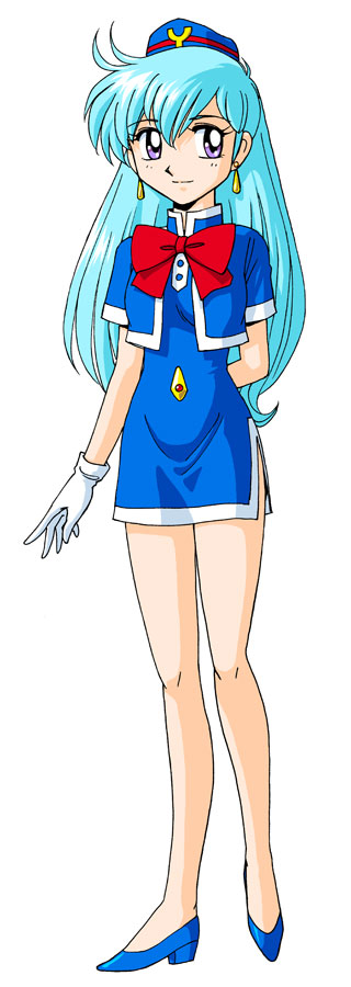 blue_hair legs long_hair miniskirt short_dress skirt solo stewardess tenjouin_katsura