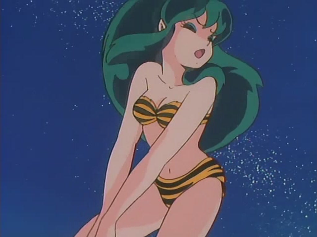 80's 80s bikini cap green_hair long_hair lum old_school oldschool oni swimsuit tiger_bikini urusei_yatsura