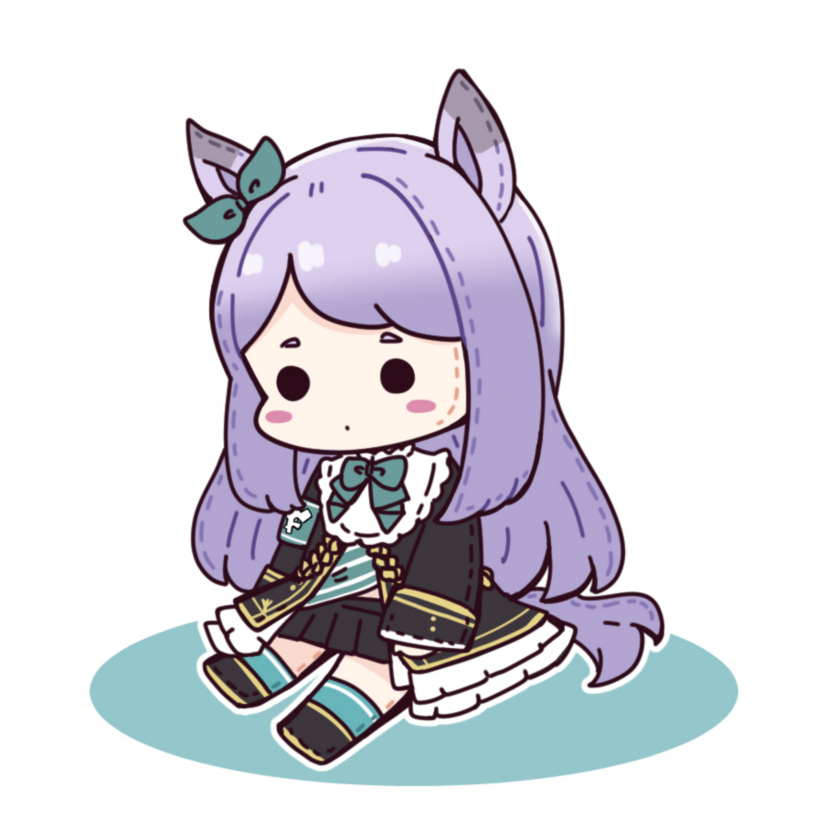 animal_ears black_footwear black_jacket black_skirt blue_legwear blush_stickers boots bow character_doll colored_shadow commentary_request ear_ribbon frilled_jacket frills full_body green_bow green_ribbon hitomiz horse_ears horse_girl horse_tail jacket long_hair no_humans outline pleated_skirt purple_hair ribbon shadow short_eyebrows sitting skirt socks solid_circle_eyes tail thick_eyebrows umamusume very_long_hair white_background white_outline