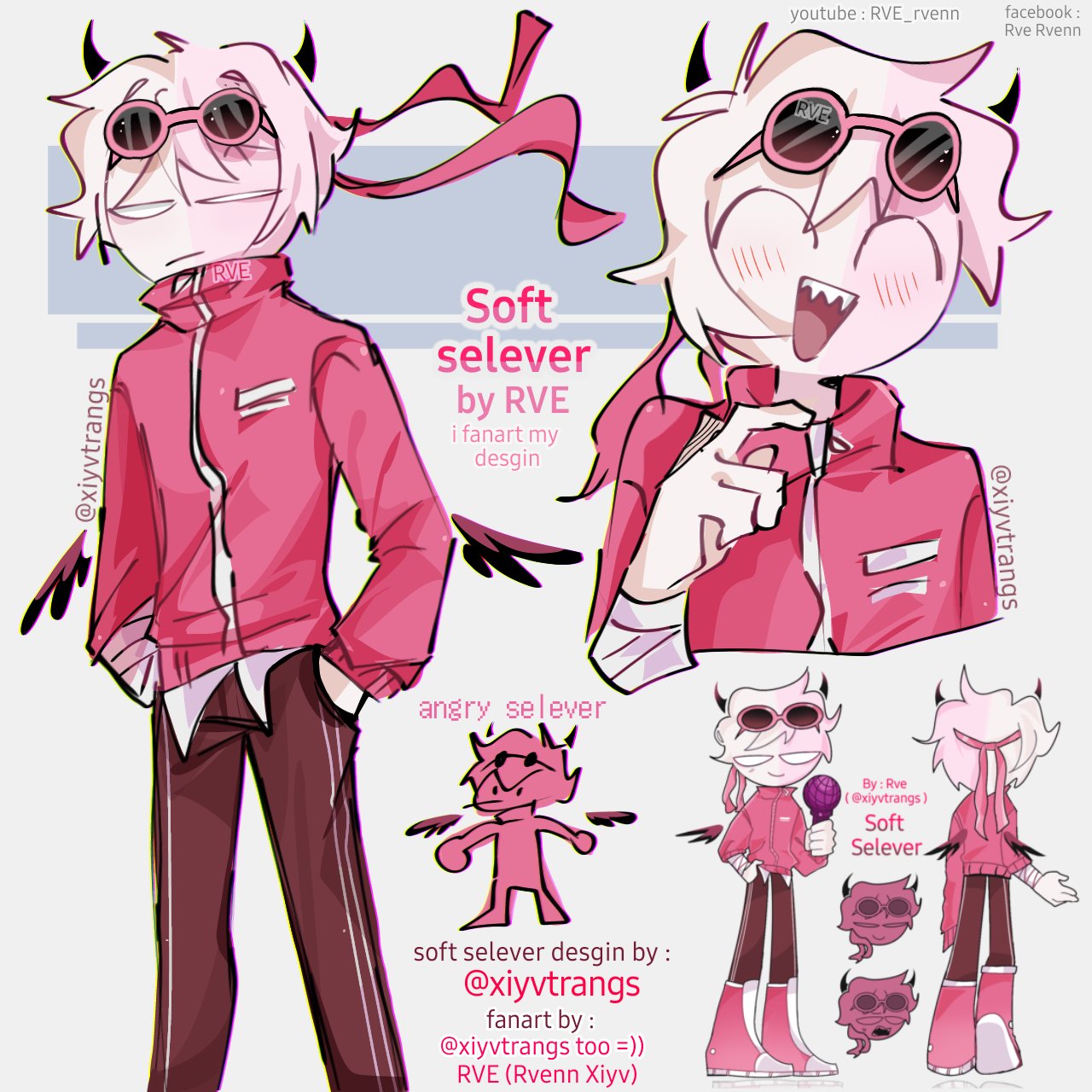 1boy blush boots character_sheet closed_eyes english_commentary english_text friday_night_funkin' grey_background jacket pants pink_boots pink_jacket simple_background smile solo standing sunglasses sunglasses_on_head text twitter_username xiyvtrangs