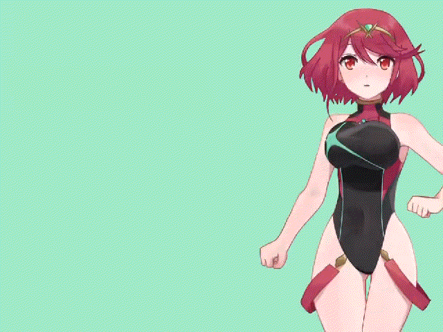 1girl animated animated_gif bad_id bad_twitter_id bob_cut bouncing_breasts breasts gif_artifacts green_background looking_at_viewer one-piece_swimsuit open_mouth pyra_(pro_swimmer)_(xenoblade) pyra_(xenoblade) red_eyes redhead running short_hair simple_background solo swimsuit tiara xenoblade_chronicles_(series) xenoblade_chronicles_2 yutoma_52