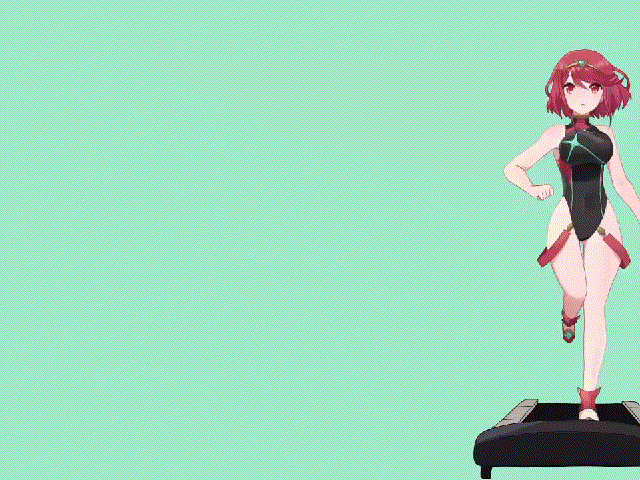 1girl animated animated_gif bad_id bad_twitter_id bob_cut bouncing_breasts breasts full_body gif_artifacts green_background looking_at_viewer one-piece_swimsuit open_mouth pyra_(pro_swimmer)_(xenoblade) pyra_(xenoblade) red_eyes red_footwear redhead running short_hair simple_background solo swimsuit tiara treadmill xenoblade_chronicles_(series) xenoblade_chronicles_2 yutoma_52