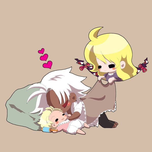 baby blonde_hair chibi crossover gap king_of_fighters long_hair m.u.g.e.n mugen_(game) rugal_bernstein short_hair touhou white_hair yakumo_yukari